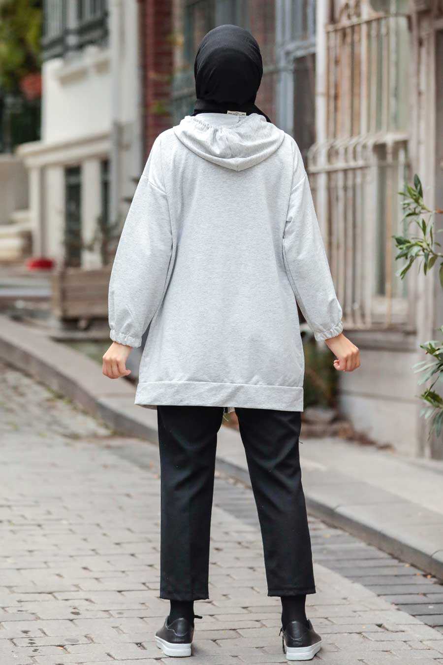 Grey Hijab Coat 3674GR