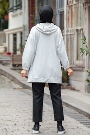 Grey Hijab Coat 3674GR - Thumbnail