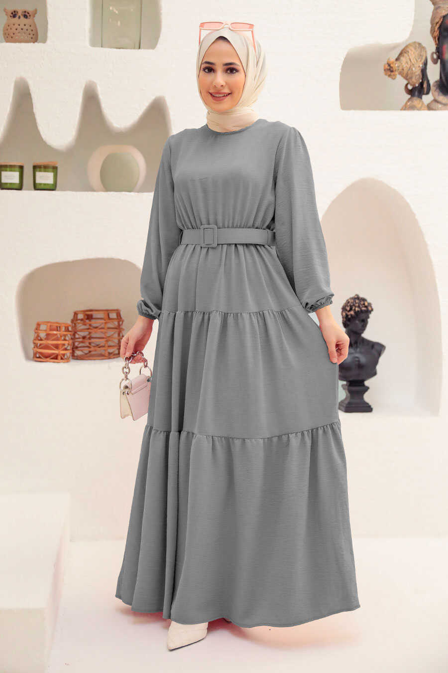 Grey Hijab Dress 13024GR