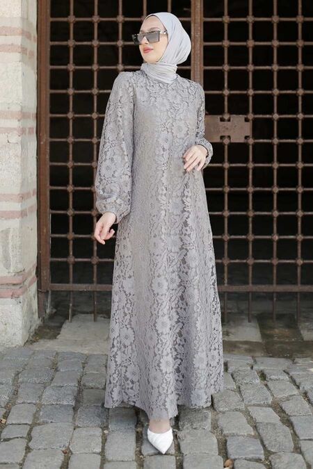 Grey Hijab Evening Dress 21640GR - Neva-style.com