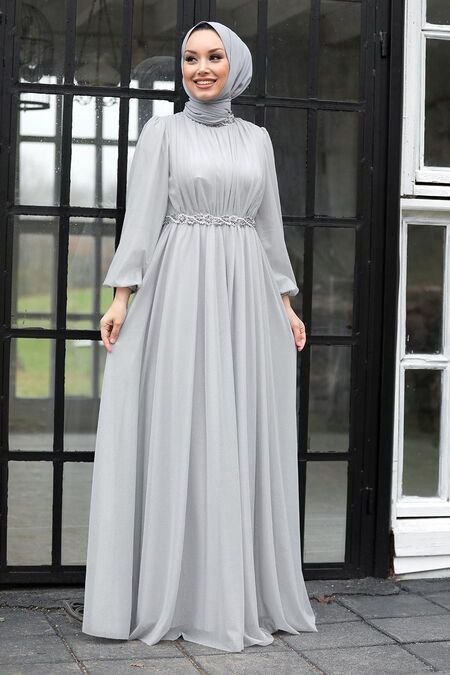Grey Hijab Evening Dress 21680GR - Neva-style.com