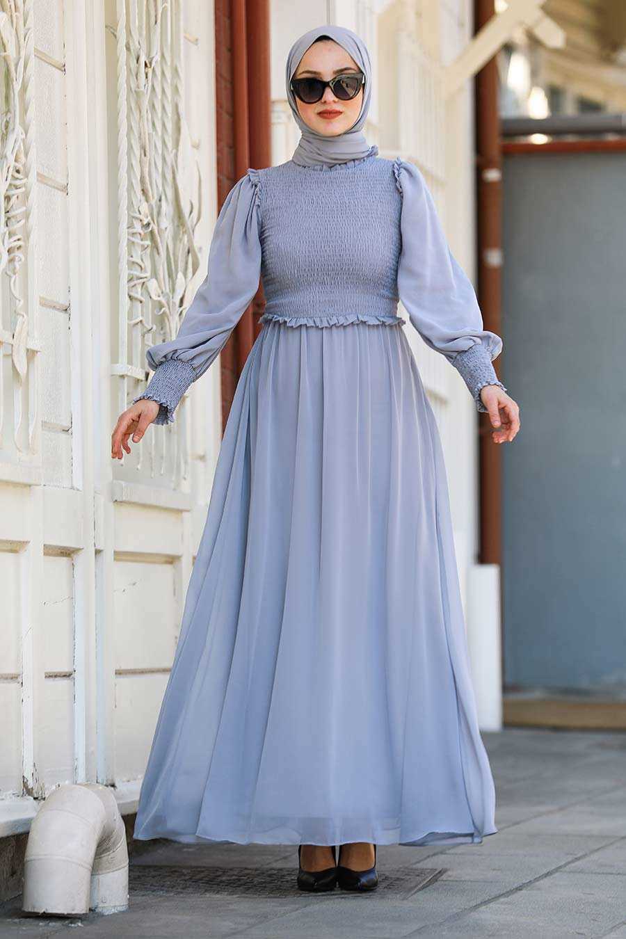 Grey Hijab Evening Dress 22174GR - Neva-style.com
