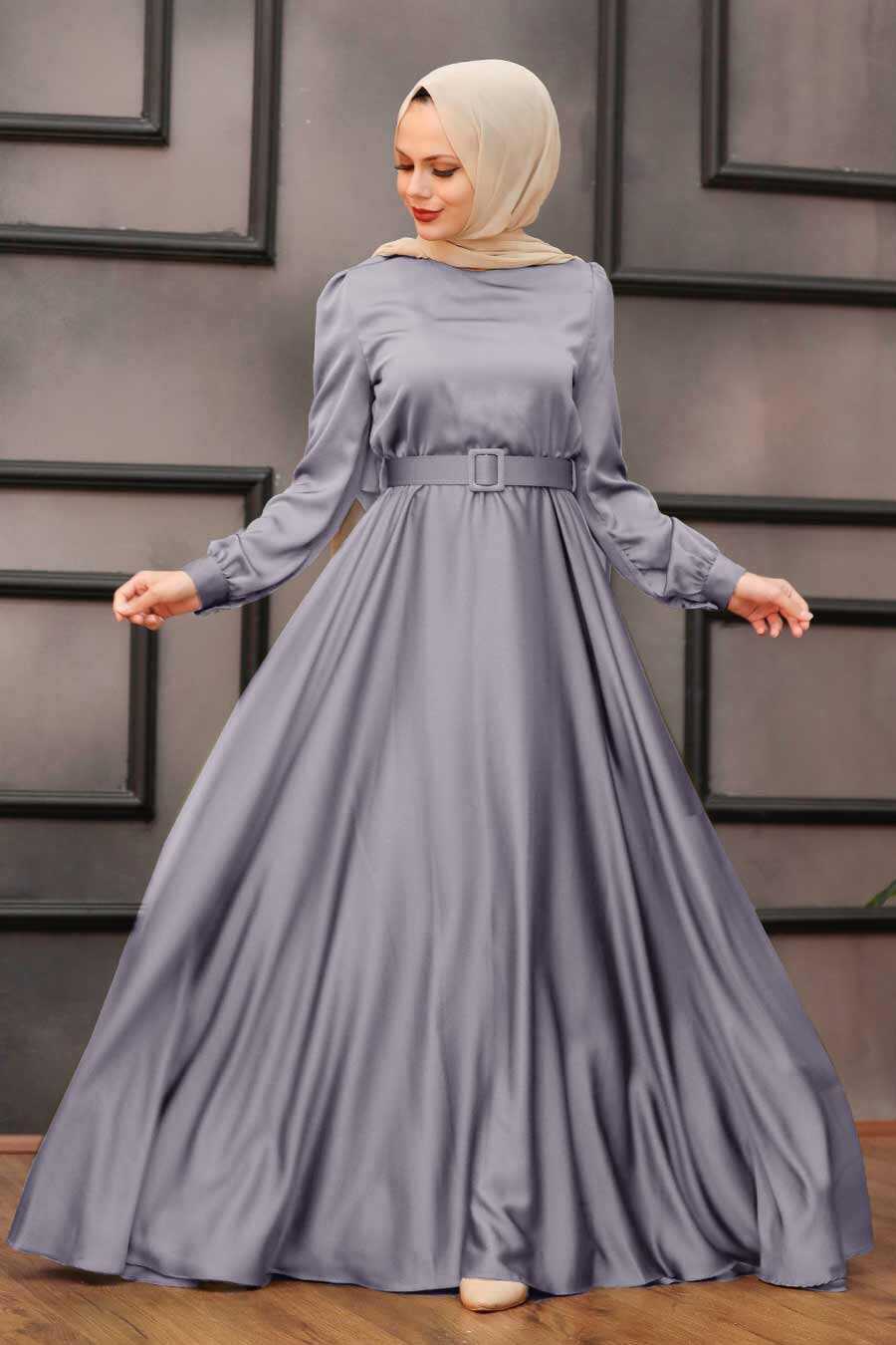 Grey Hijab Evening Dress 28890GR
