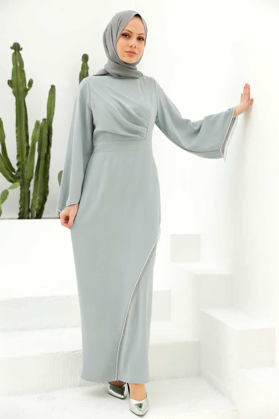 Grey Hijab Evening Dress 33150GR