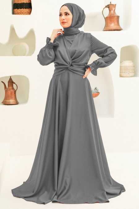 Grey Hijab Evening Dress 3389GR