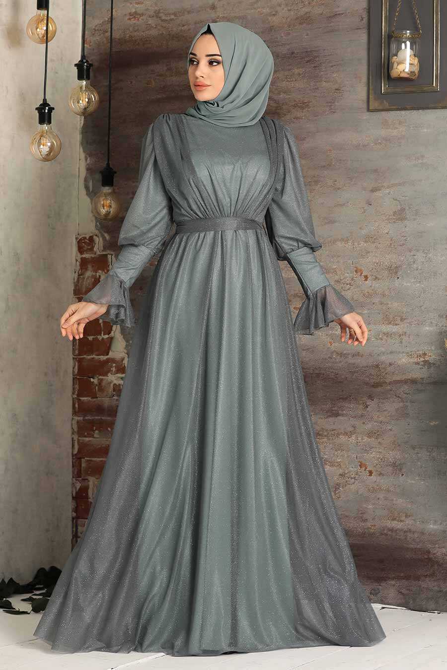 Grey Hijab Evening Dress 5367GR