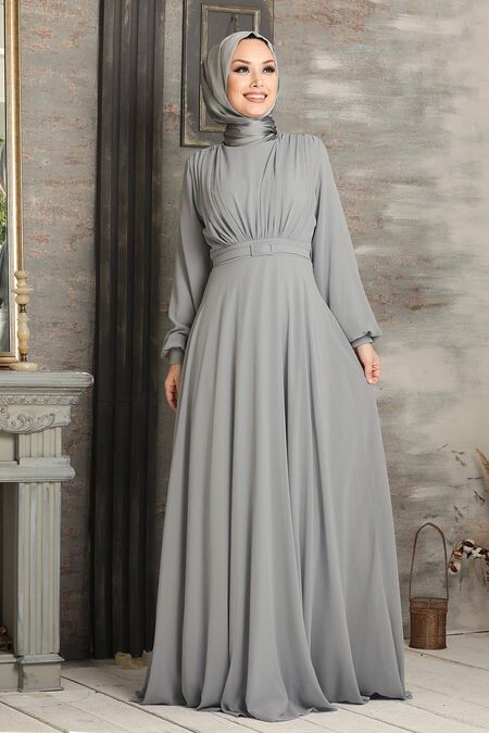 Grey Hijab Evening Dress 5422GR - Neva-style.com