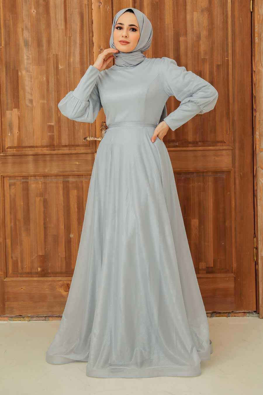 Grey Hijab Evening Dress 56721GR