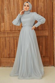 Grey Hijab Evening Dress 56721GR - Thumbnail