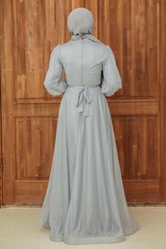 Grey Hijab Evening Dress 56721GR - Thumbnail
