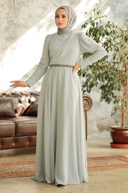 Grey Hijab Evening Dress 5737GR - Thumbnail