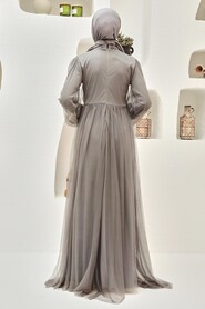 Grey Hijab Evening Dress 9170GR - Thumbnail