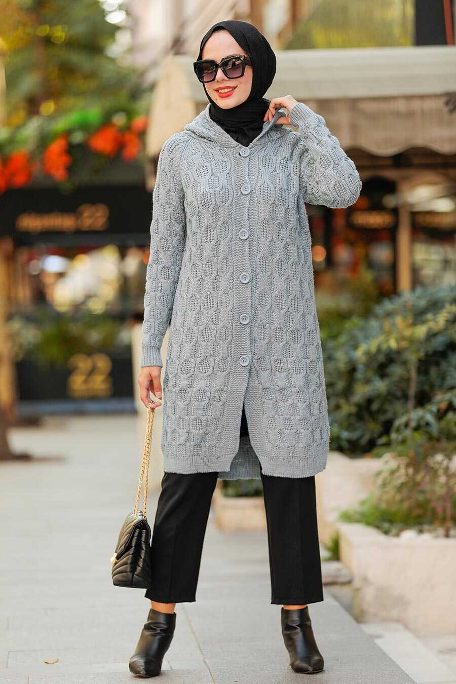 Grey Hijab Knitwear Cardigan 41202GR