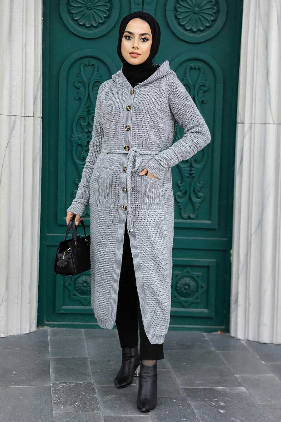 Grey Hijab Knitwear Cardigan 70170GR
