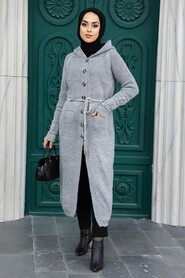 Grey Hijab Knitwear Cardigan 70170GR - Thumbnail