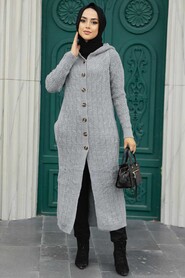 Grey Hijab Knitwear Cardigan 70250GR - Thumbnail