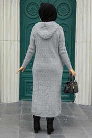 Grey Hijab Knitwear Cardigan 70250GR - Thumbnail