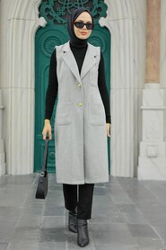 Grey Hijab Stamp Vest 5824GR - Thumbnail