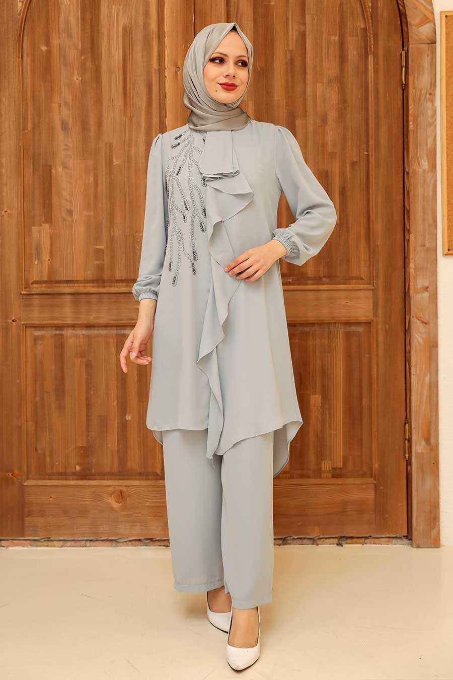 Grey Hijab Suit Dress 12510GR
