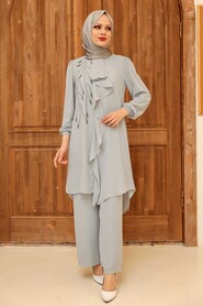 Grey Hijab Suit Dress 12510GR - Thumbnail