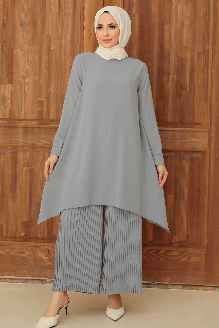 Grey Hijab Suit Dress 5715GR