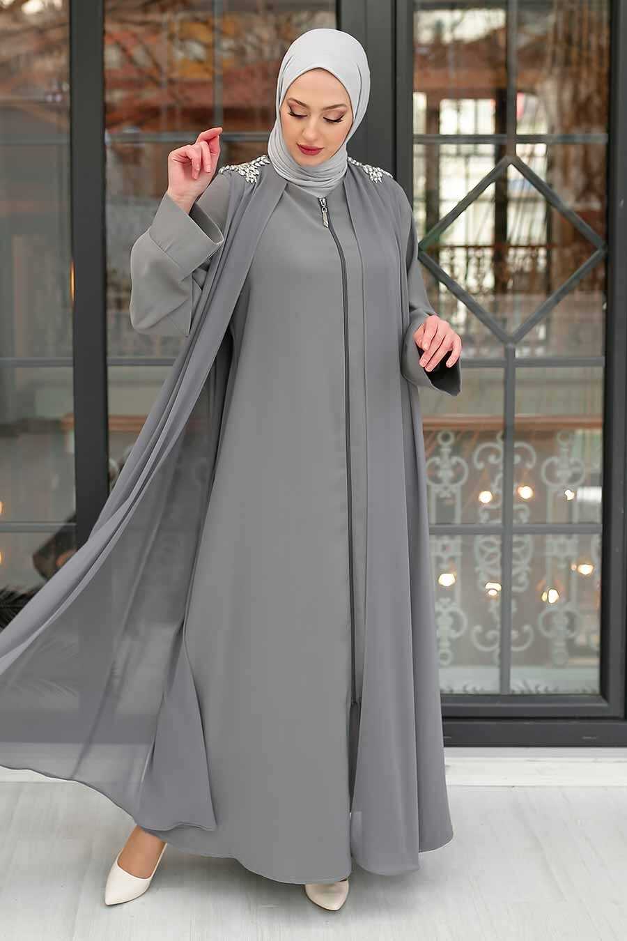 Grey Hijab Turkish Abaya 347600GR