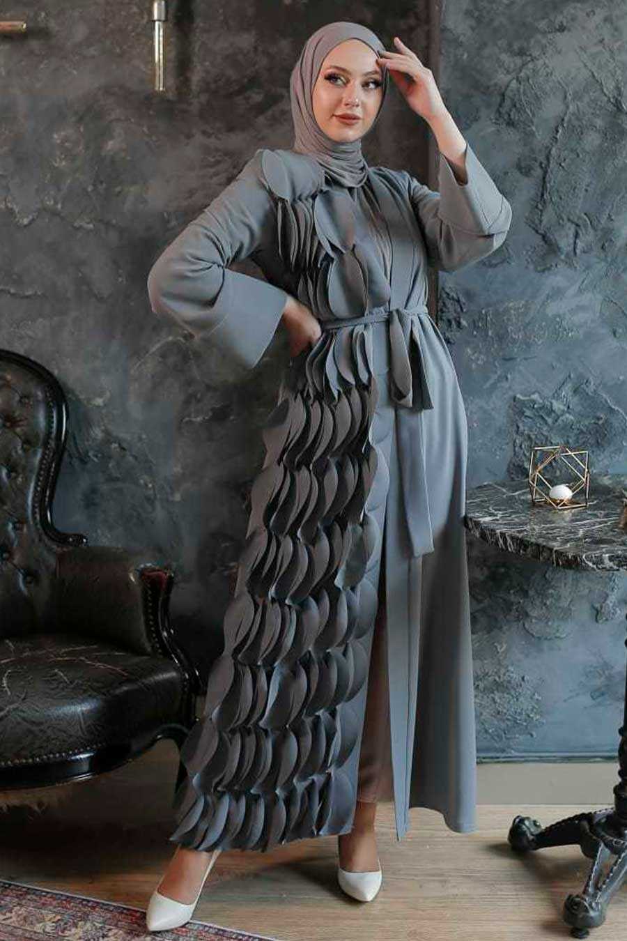 Grey Hijab Turkish Abaya 34930GR