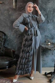 Grey Hijab Turkish Abaya 34930GR - Thumbnail
