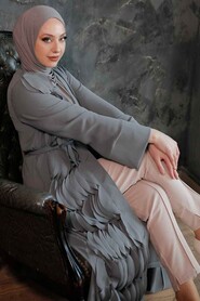 Grey Hijab Turkish Abaya 34930GR - Thumbnail