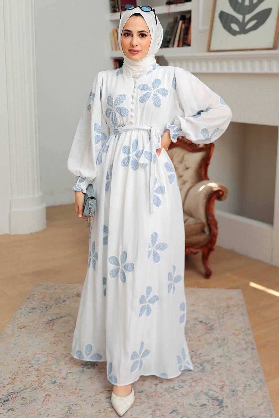 İce Blue Hijab Dress 10377BZM