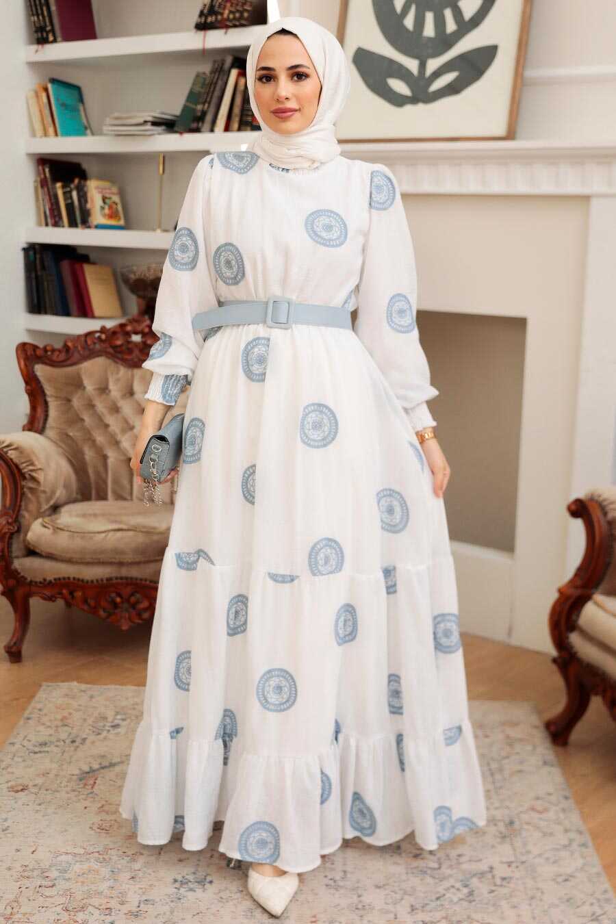 İce Blue Hijab Dress 10384BZM