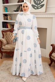 İce Blue Hijab Dress 10384BZM - Thumbnail