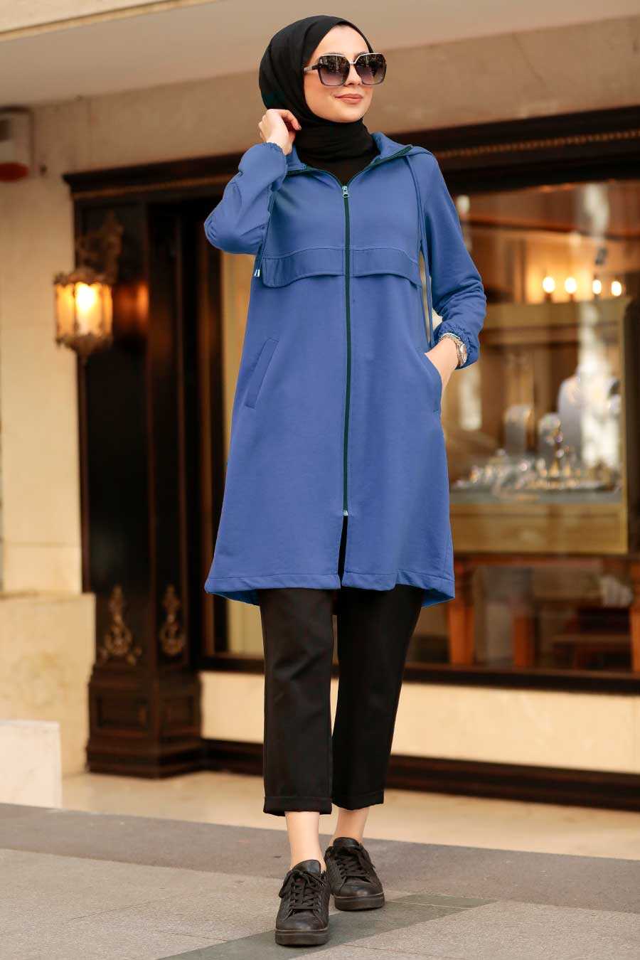 İndigo Blue Hijab Coat 7148IM