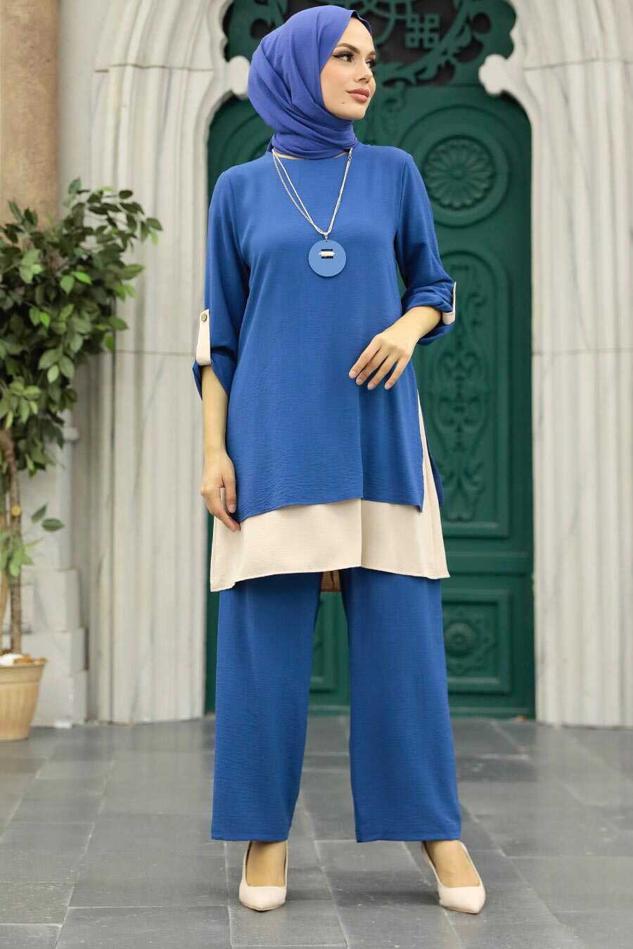İndigo Blue Hijab Double Suit 52251IM