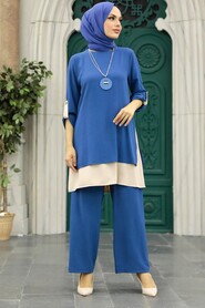 İndigo Blue Hijab Double Suit 52251IM - Thumbnail
