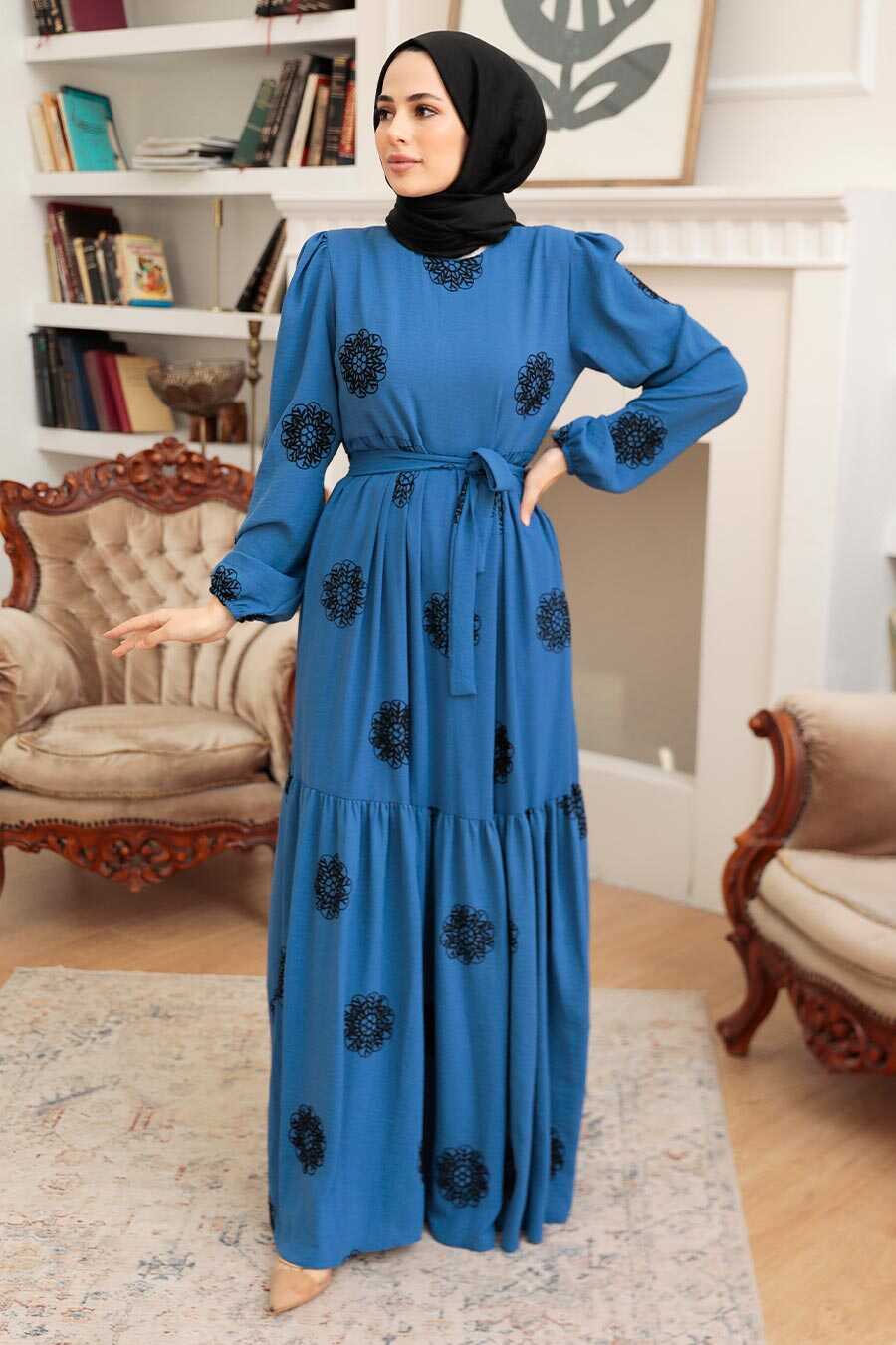 İndigo Blue Hijab Dress 10281IM