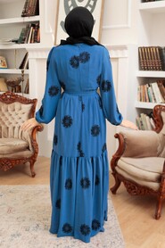 İndigo Blue Hijab Dress 10281IM - Thumbnail