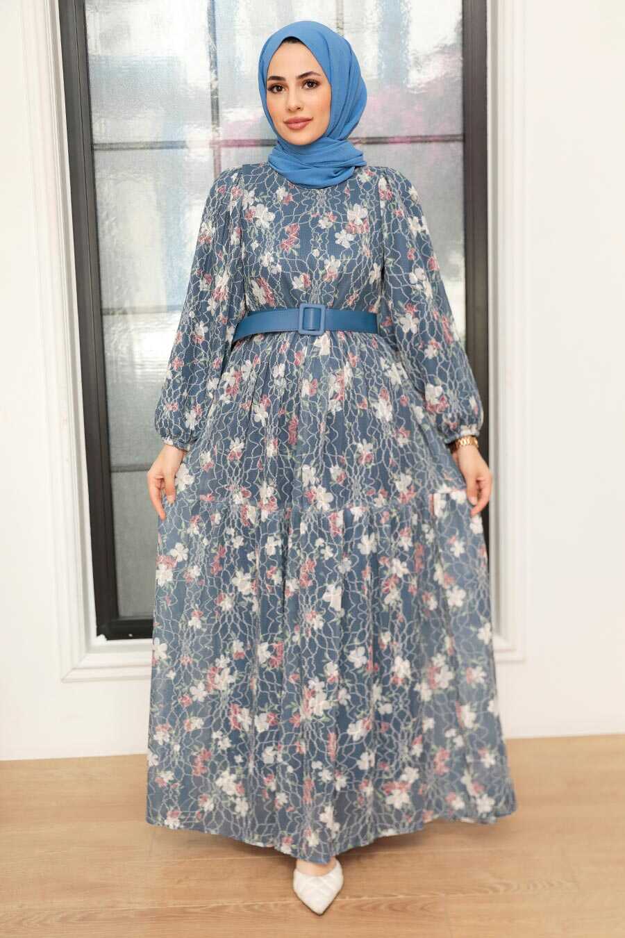 İndigo Blue Hijab Dress 11262IM