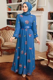 İndigo Blue Hijab Dress 12040IM - Thumbnail