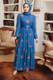 İndigo Blue Hijab Dress 12040IM - Thumbnail