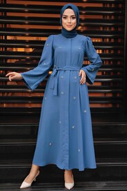 İndigo Blue Hijab Dress 1221IM - Thumbnail