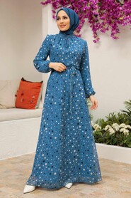İndigo Blue Hijab Dress 279065IM - Thumbnail