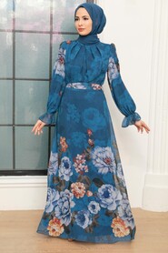 İndigo Blue Hijab Dress 35461IM - Thumbnail