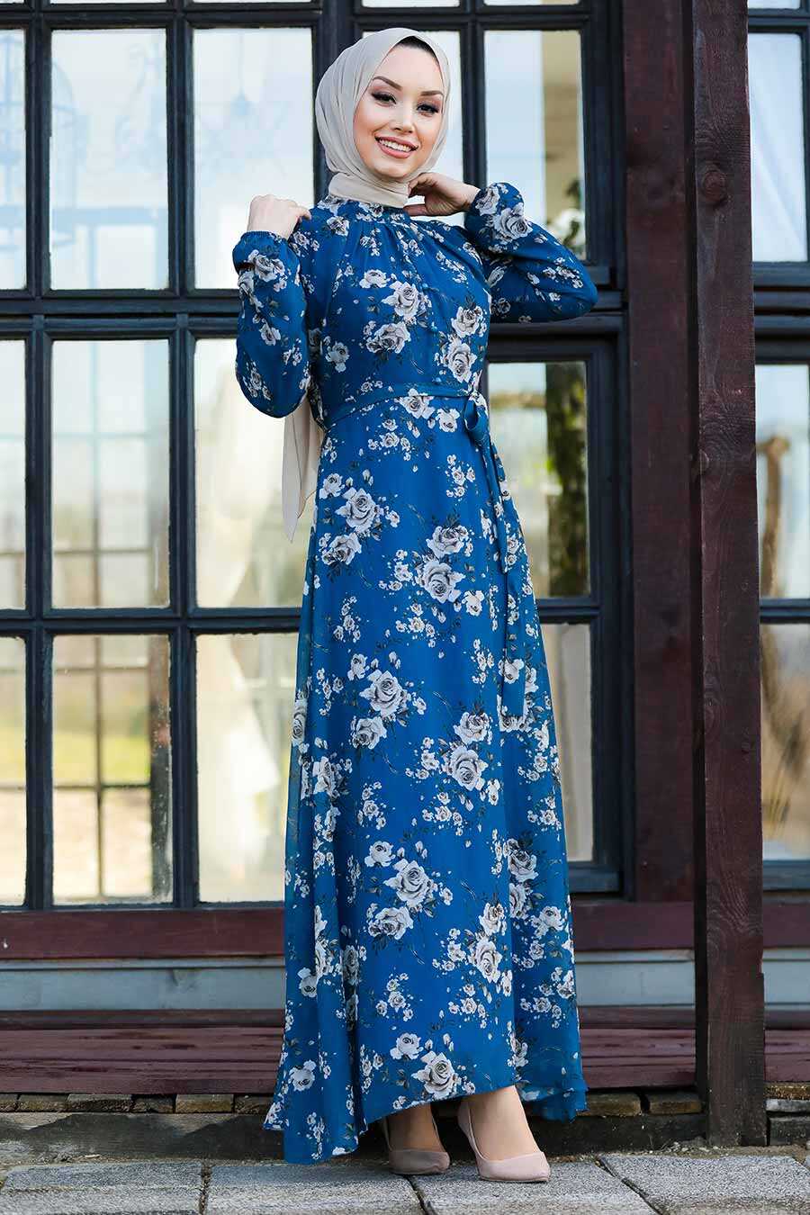 İndigo Blue Hijab Dress 81390IM - Neva-style.com