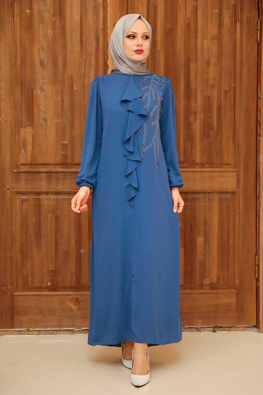 İndigo Blue Hijab Evening Dress 12951IM