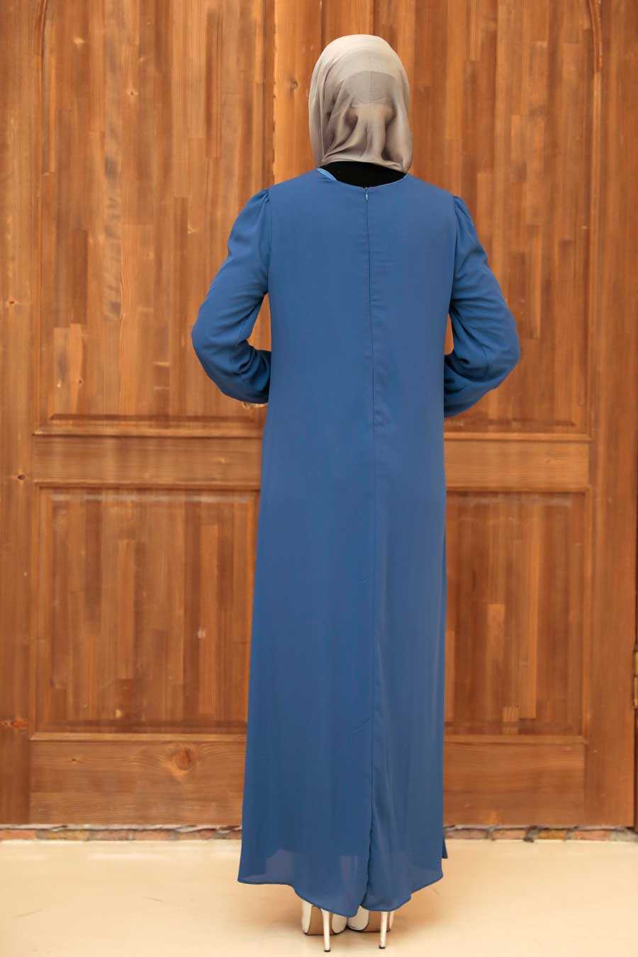 İndigo Blue Hijab Evening Dress 12951IM