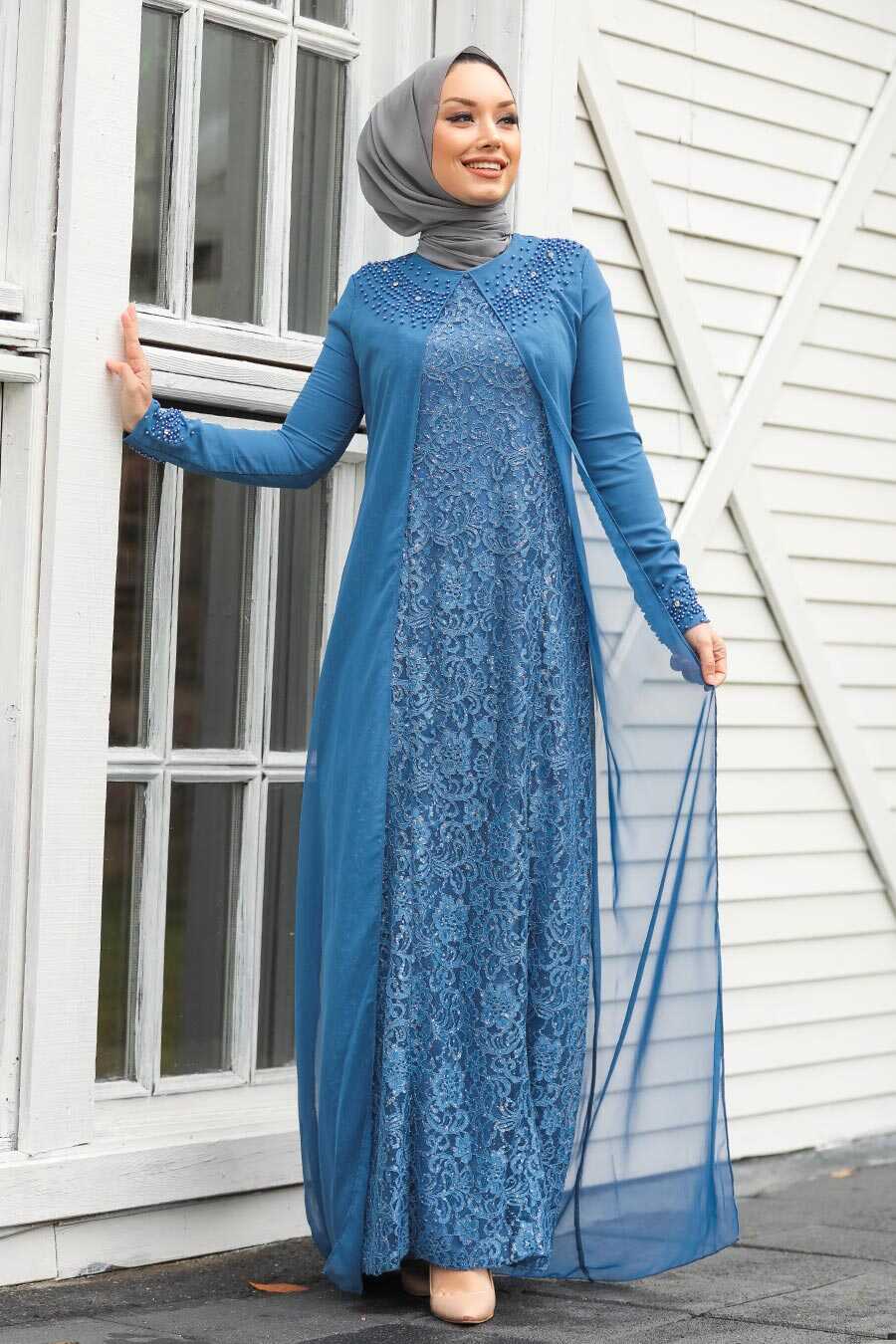 İndigo Blue Hijab Evening Dress 20803IM - Neva-style.com