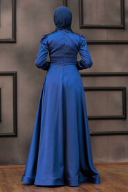 İndigo Blue Hijab Evening Dress 22010IM - Thumbnail
