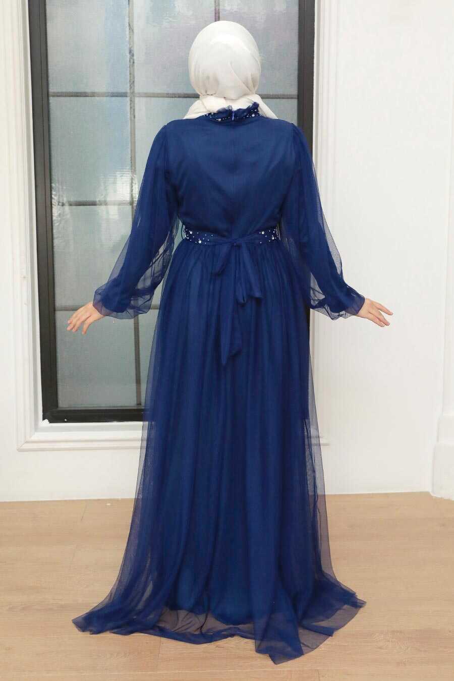 İndigo Blue Hijab Evening Dress 22041IM
