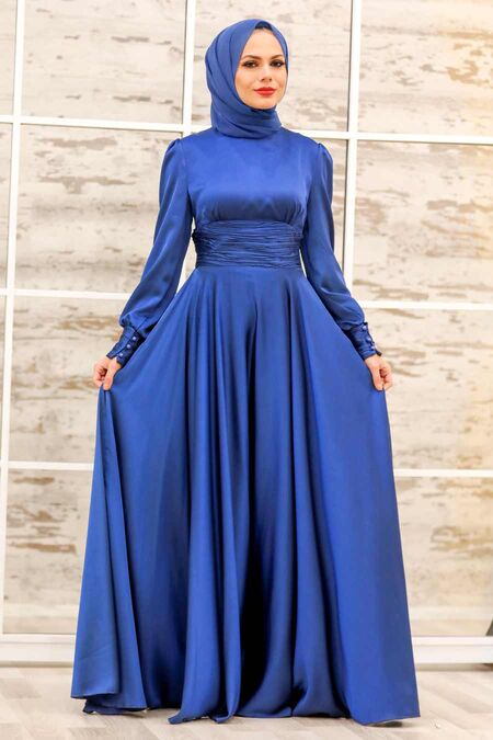 İndigo Blue Hijab Evening Dress 2511IM - Neva-style.com